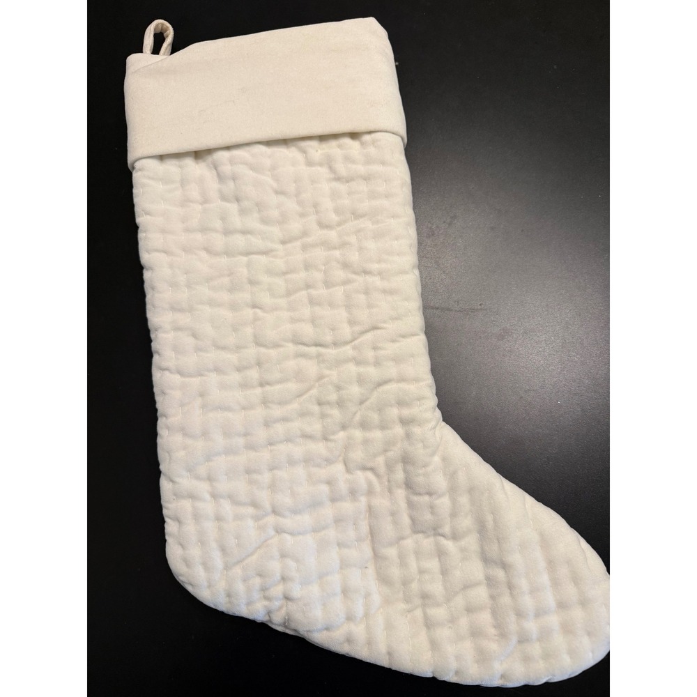 Pottery Barn Christmas Stocking Ivory White Quilted Velvet Holiday Decor 20in